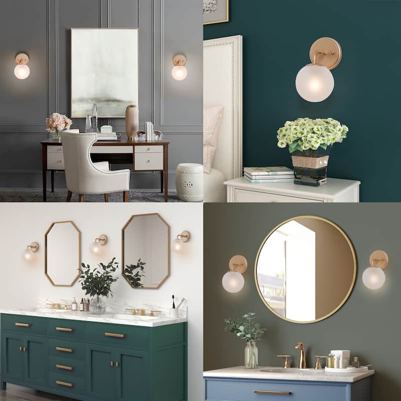Ciare Modern Gold Mini Wall Sconces Orb Bathroom Vanity Lights Frosted Glass LED Bulbs - Rose Gold - L5.5"x W7.5"x H 10"