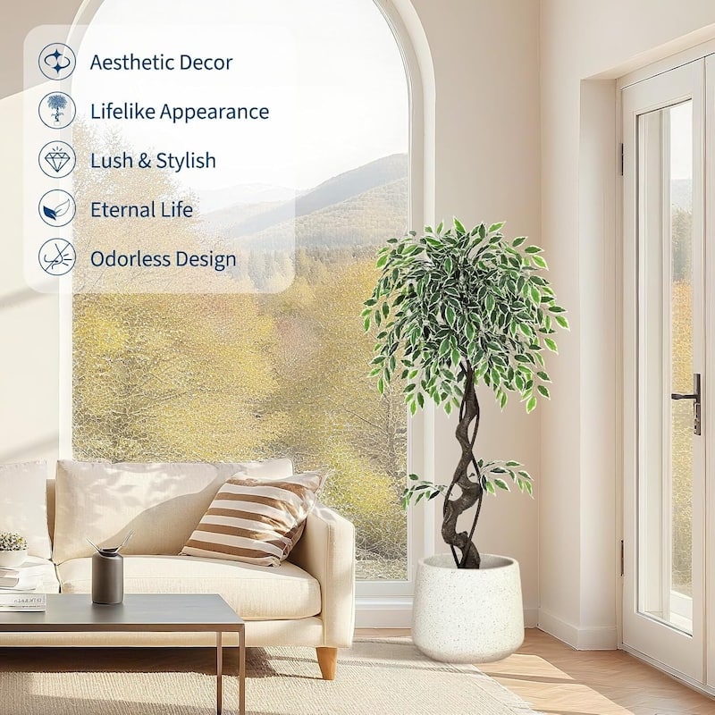 Realistic Artificial Ficus Tree, Faux Floor Plant for Home Decor