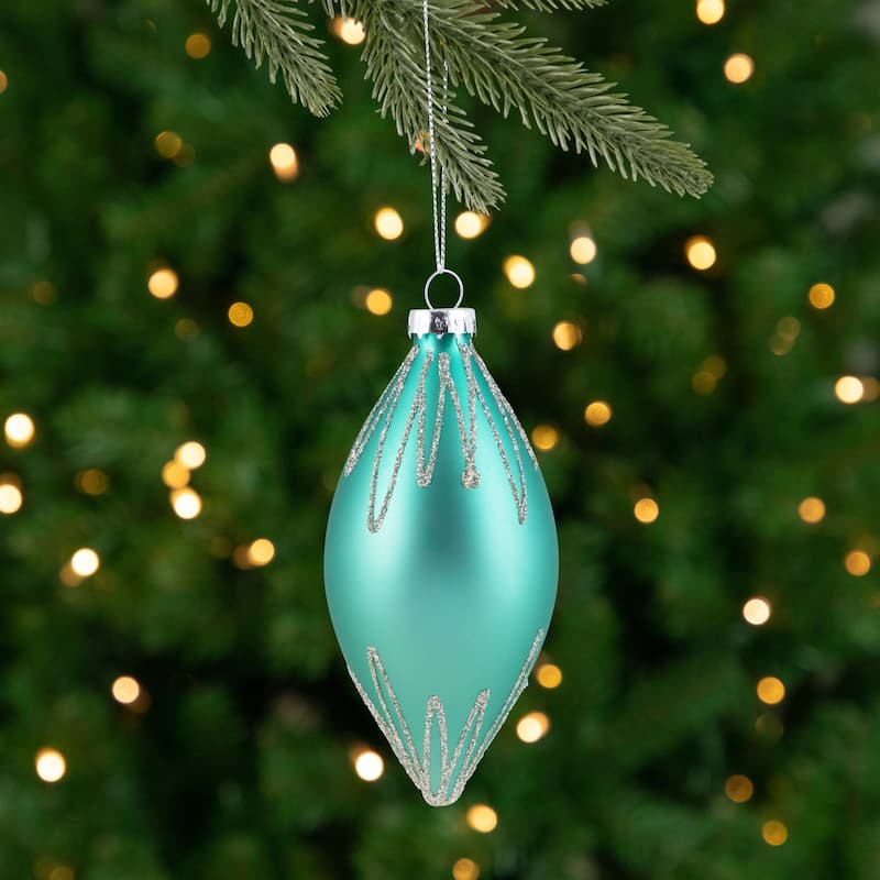 Matte Finial with Glittered Starburst Glass Christmas Ornament - 5" - Green