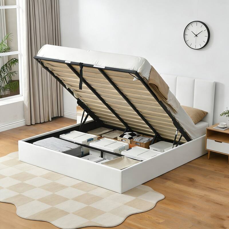 Modern Upholstered Lift-Up Storage Platform Bed with Headboard