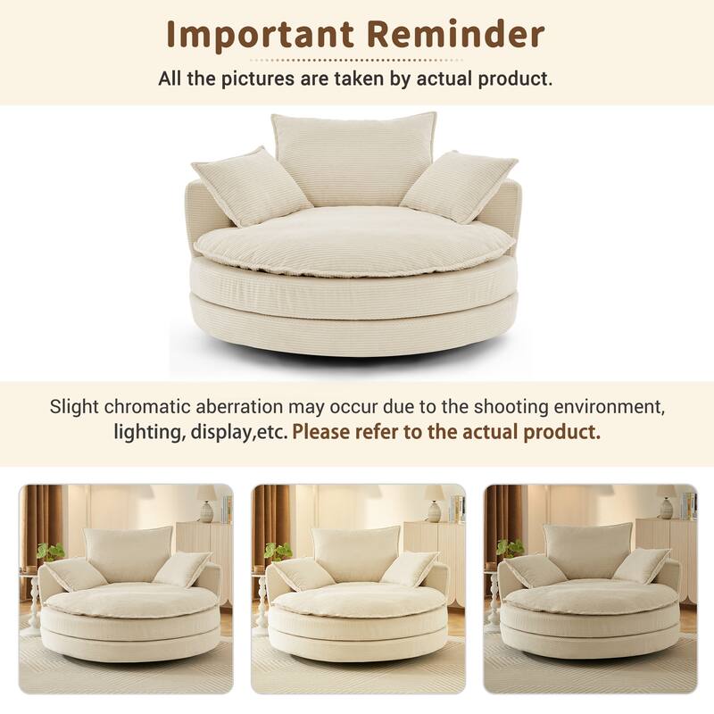 Roomfitters Swivel Barrel Chair with Dual-Layer Cushion and 3 Pillows, Comfy Accent Chair for Home or Office