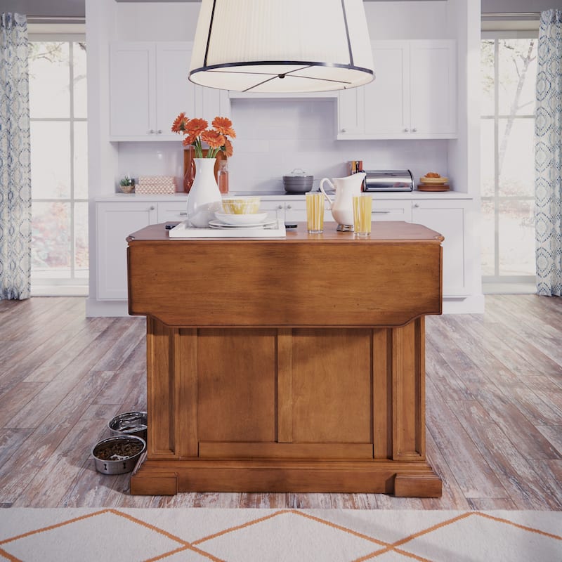 Americana Distressed Cottage Oak Kitchen Island With Drop Leaf