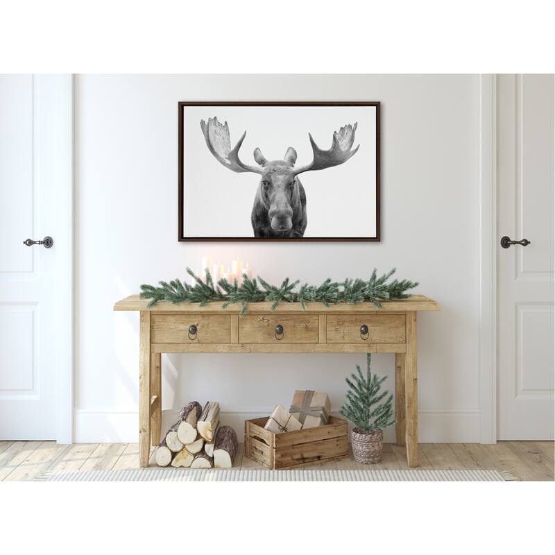 Kate and Laurel Sylvie Moose Black White Framed Canvas by Amy Peterson