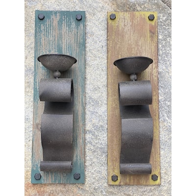 Farmhouse Rustic Wood Candle Wall Sconce - Set of 2