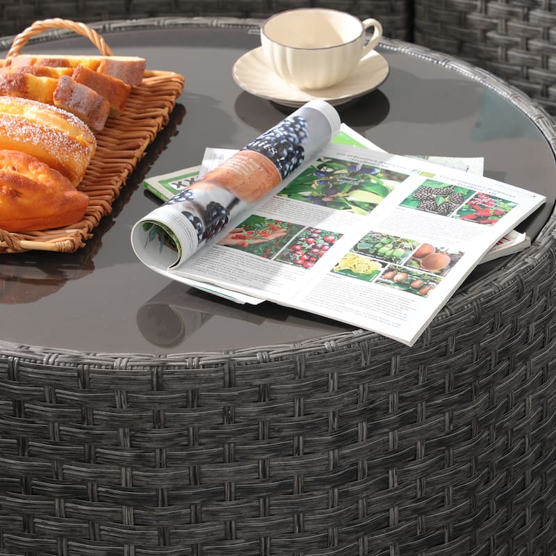 Cushioned Wicker Half-moon 5-piece Outdoor Sectional Set