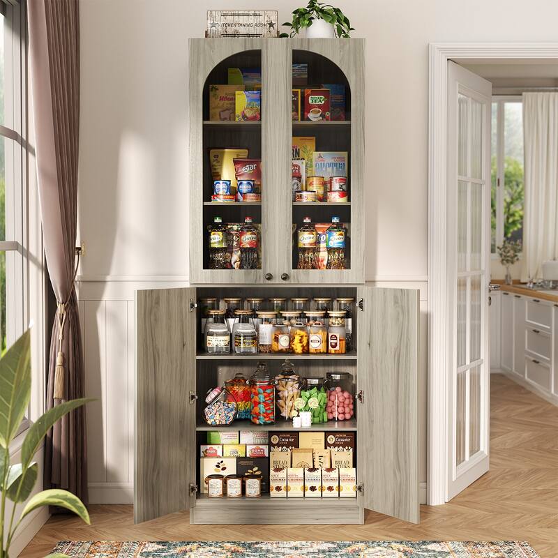 80" Tall Kitchen Pantry Storage Cabinet with 4 Doors & Adjustable Shelves, Freestanding 6-Tiers Buffet Cabinets for Dining Room