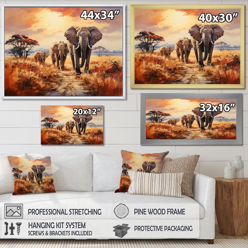 Designart "African Elephant Prairies I" Animals Canvas Wall Art