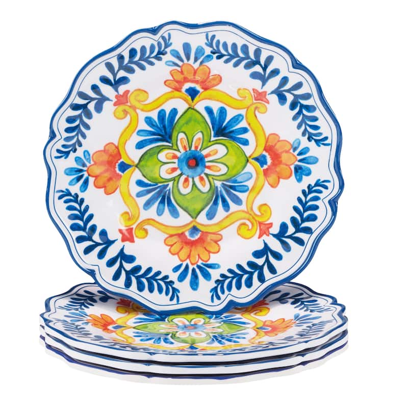 Certified International Flores Melamine 9" Salad/Dessert Plates, Set of 4 - 9" Diameter x 1"