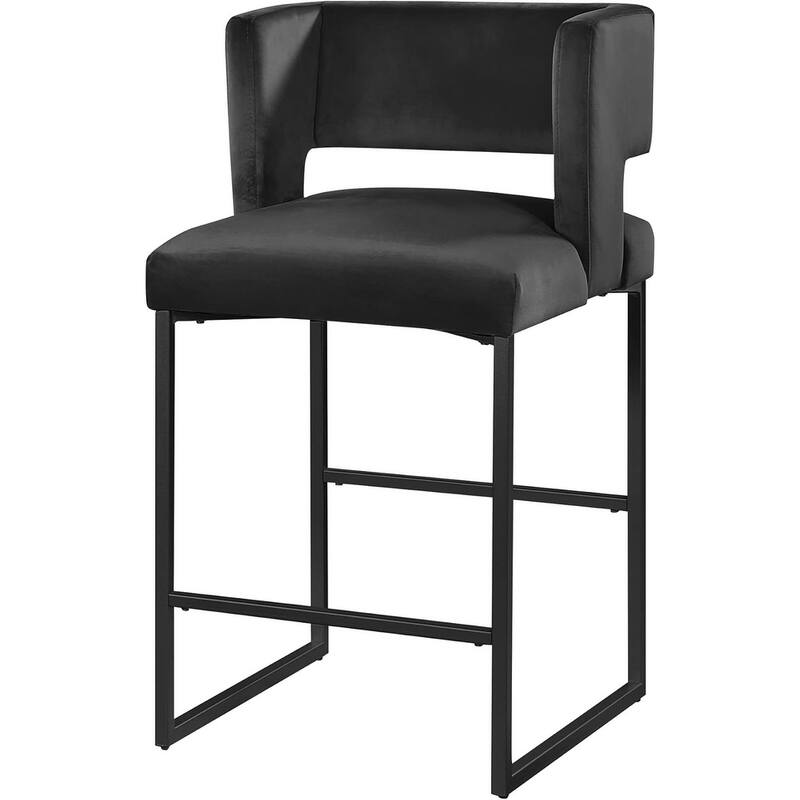 Modern Contemporary 27 Inch Counter Stool Set of 2 with Velvet Upholstery, Black Metal Legs, Kitchen Side Stool