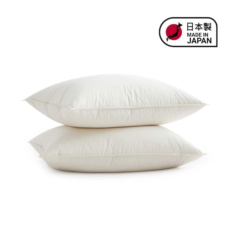Set of 2 Natural 100% Organic Cotton 50% Down Pillows Made in Japan