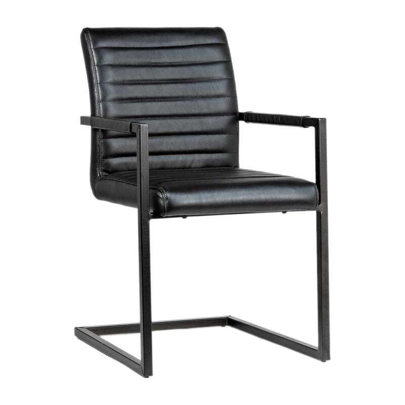 Greyson Genuine Full Grain Leather and Steel Modern Dining Arm Chair - Black