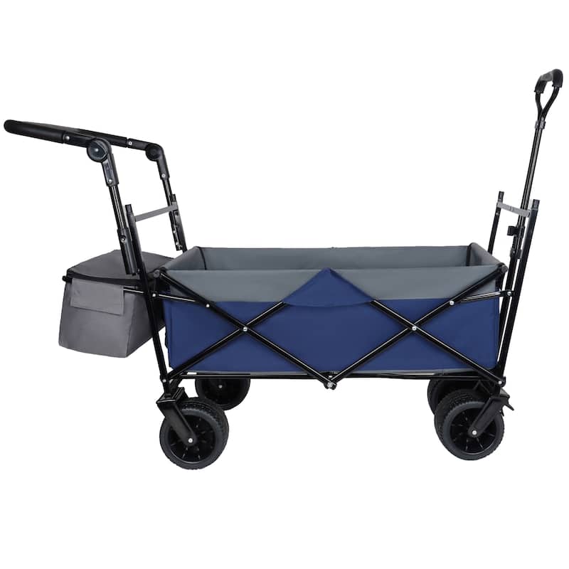 480lb Capacity Collapsible Wagon with Canopy & Push Handle - 7" All-Terrain Wheels, Dark Blue