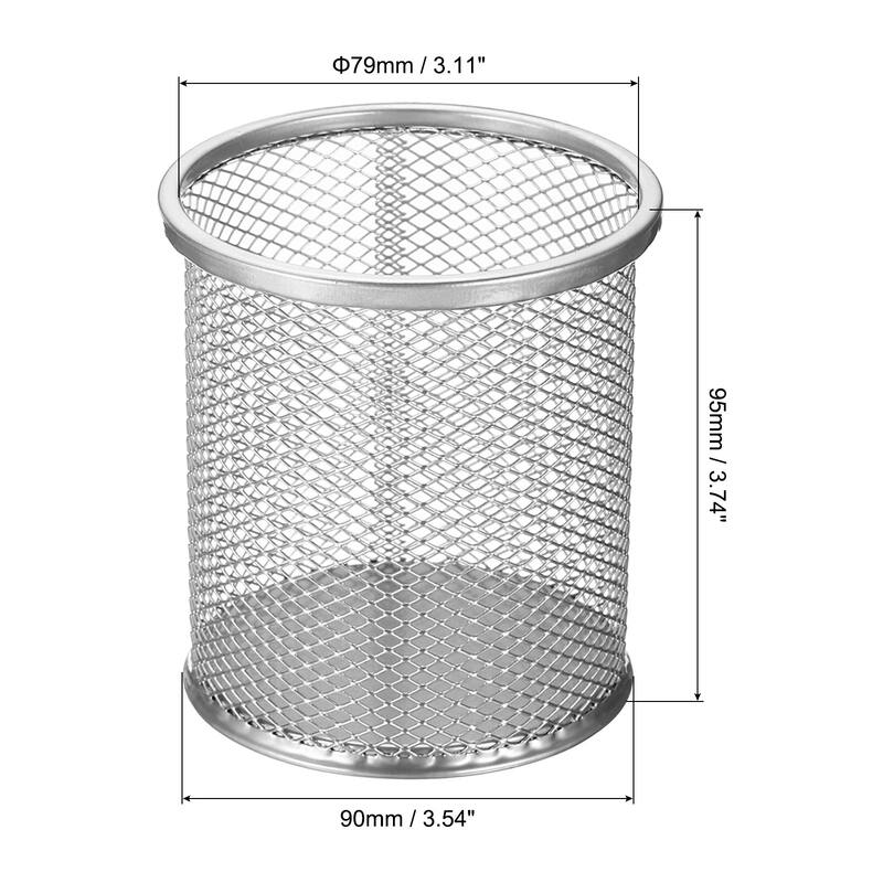 Mesh Pen Holder Pencil Holder Pencil Basket Pen Cup Organizer Round - 80 x 95mm - Silver