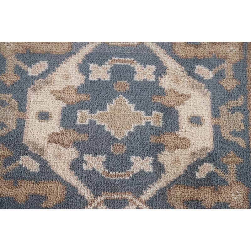 Floral Blue Oushak Oriental Runner Rug Handmade Wool Carpet - 2'8"x 9'10"
