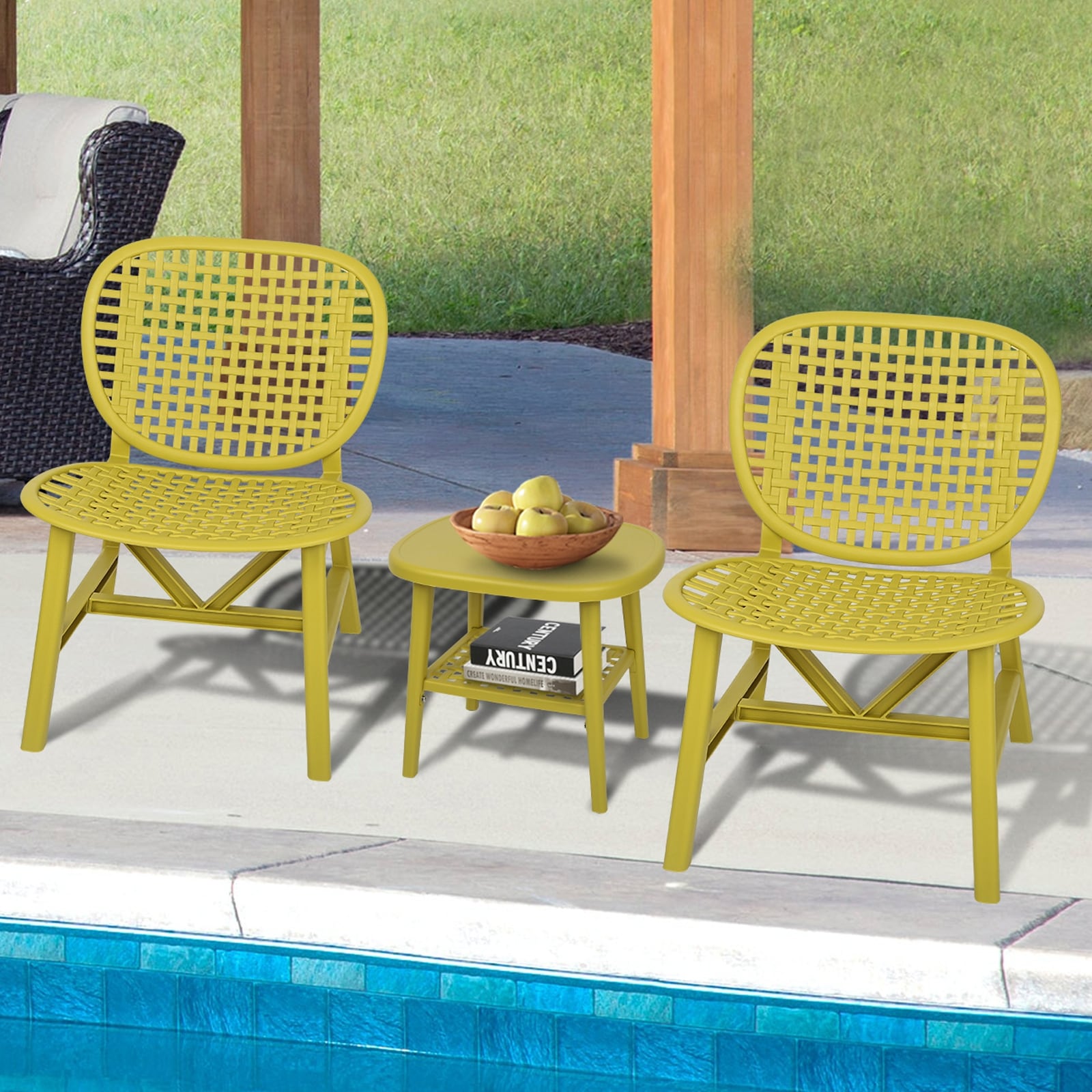 3 Pieces Hollow Design Chair Set Outdoor Patio All Weather