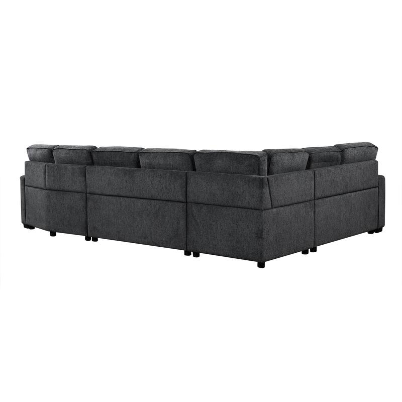 126" Chenille L-Shaped Sectional Sofa Bed with USB Charging and Drop-Down Bed