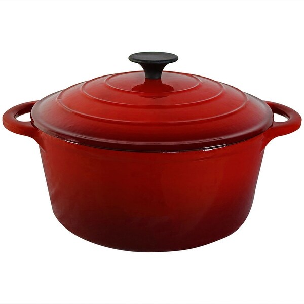 Sunnydaze Red Enamel Cast Iron Pot - Pre-Seasoned - Large 5-Quart - 9-Inch Pan