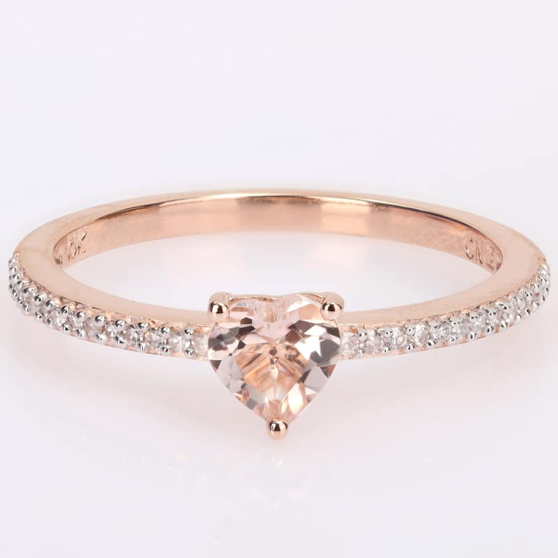 Miadora 10k Rose Gold Heart-cut Morganite and 1/10ct TDW Diamond Birthstone Ring