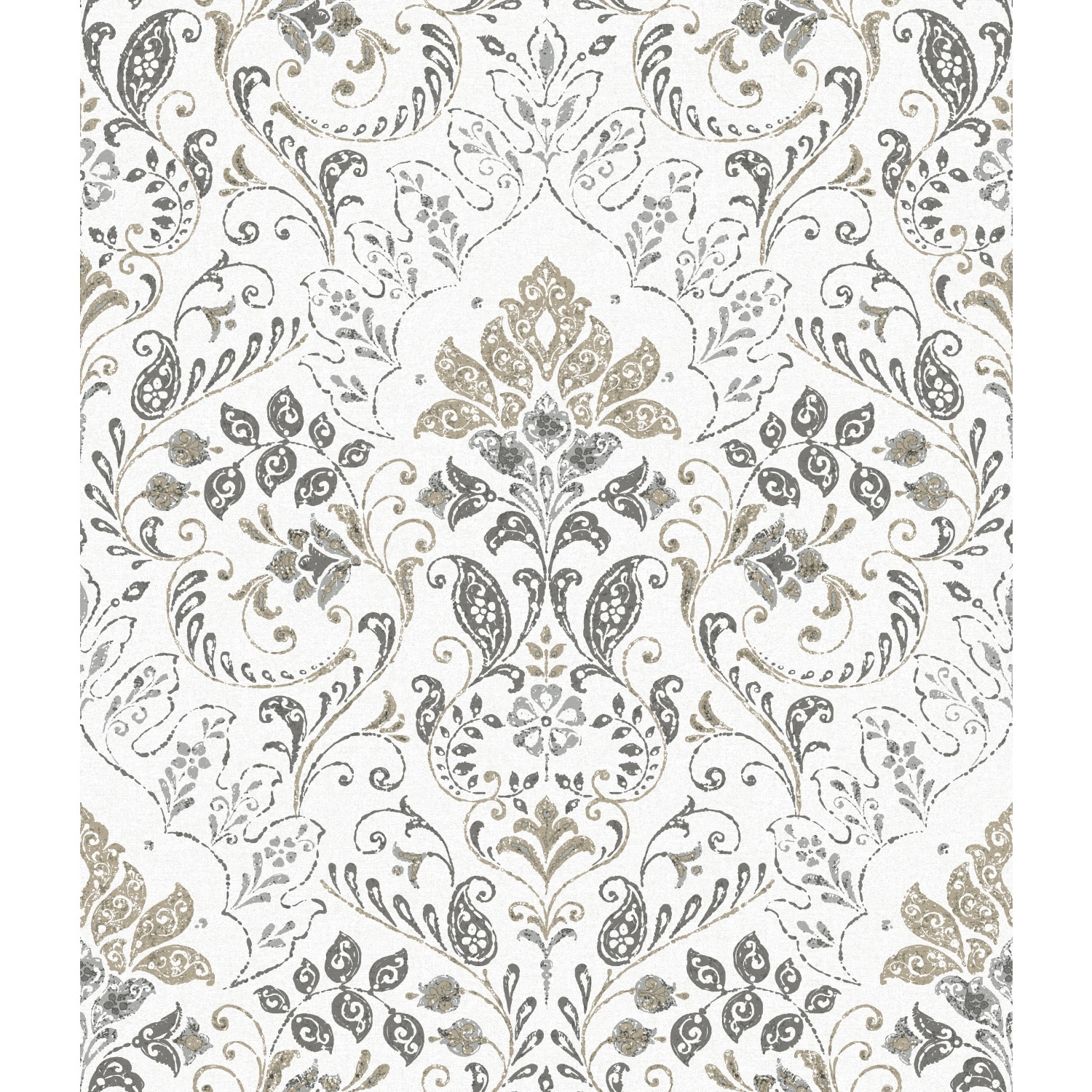RoomMates Grey & Beige Persian Damask Peel and Stick Wallpaper
