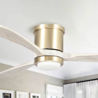 52" Modern Wood 3-Blade Low Profile Ceiling Fan with Light and Remote