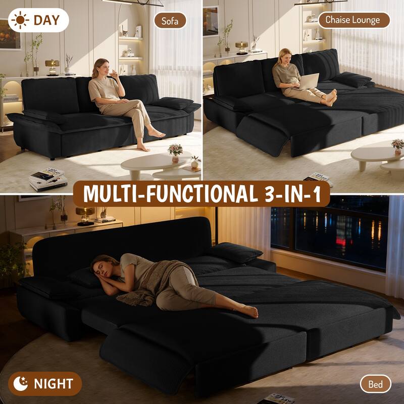 94.5" King Size Corduroy Sleeper Sofa with Pull-Out Bed, 3-in-1 Convertible Design