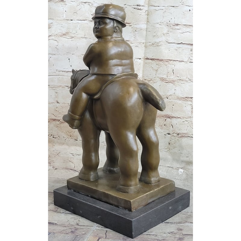 Man On A Horse By Fernando Botero Bronze Statue Sculpture Marble Base 15 Inches X 10 Inches