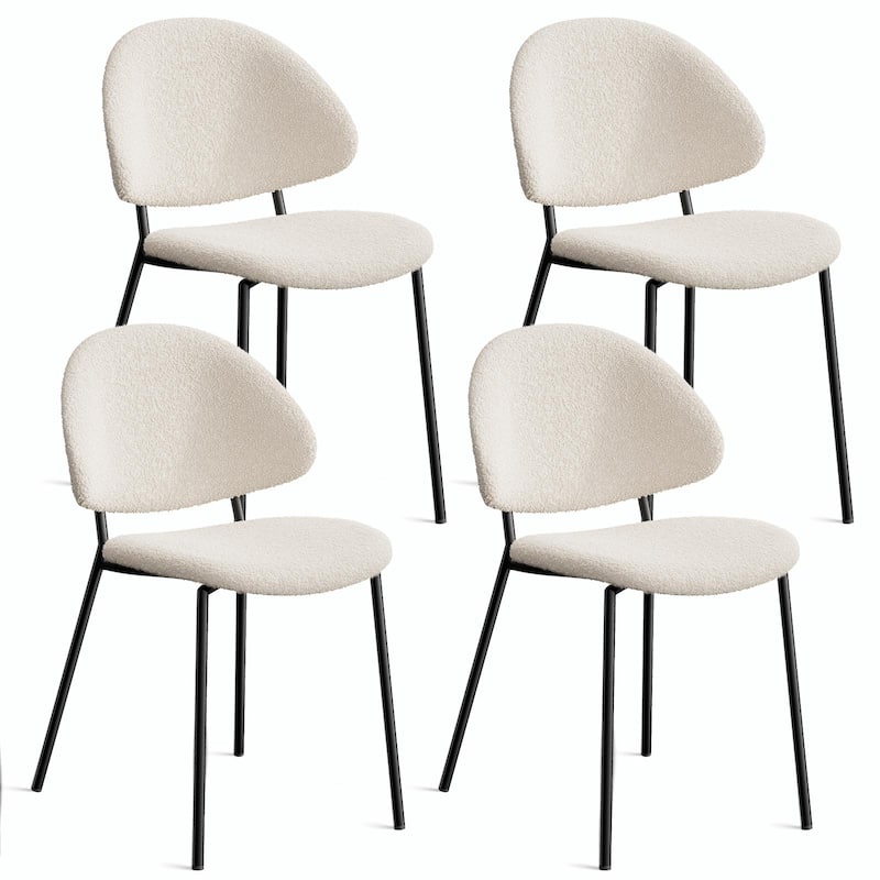 Set of 4 Mid-Century Modern Upholstered Boucle Dining Chairs with Curved Backrest