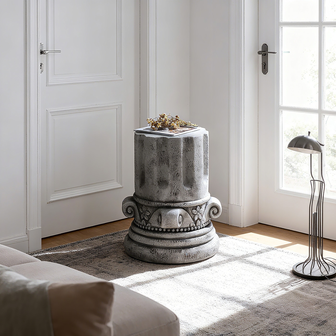 Modern Small Round Side Table for Cement Outdoor Garden Accent indoor and Outdoor