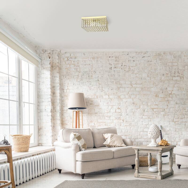 2 Light Square Flush Mount Ceiling Light, Gold Glamour Fixture, 12 Inch Modern Interior Lighting - 5