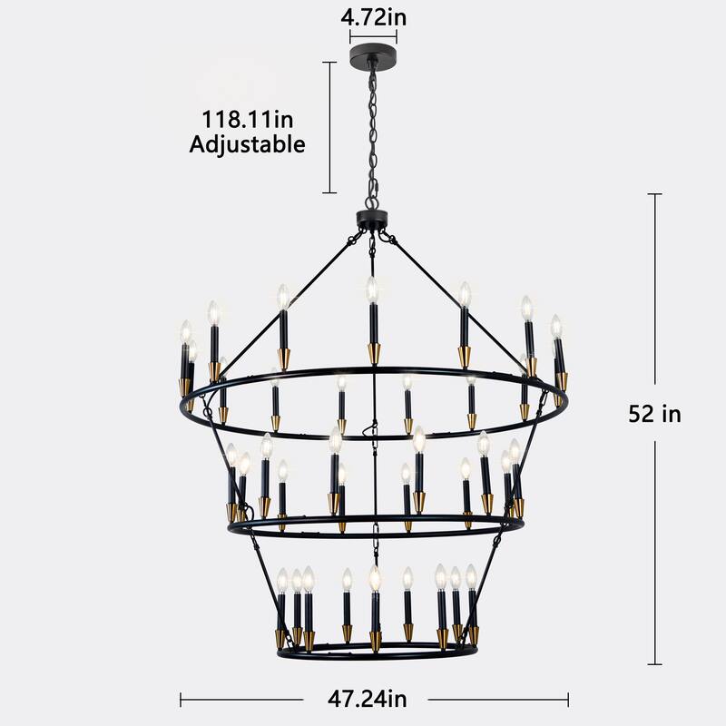 3Tier Wagon Wheel Chandelier Extra Large Chandeliers for High Ceilings - 36-Light