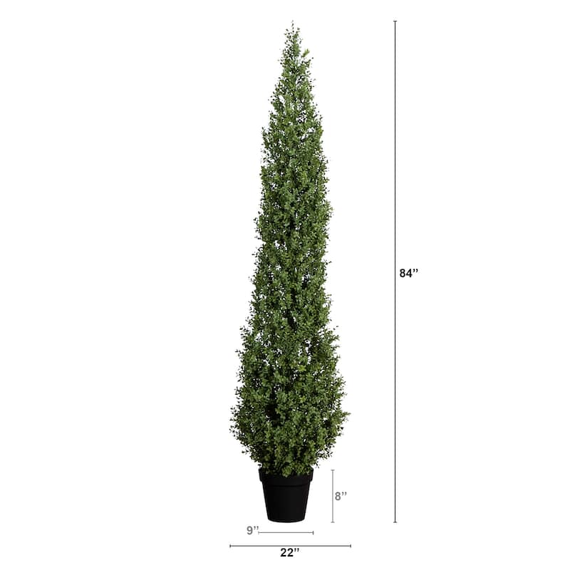 Potted Boxwood Topiary Outdoor Artificial Tree - 7'