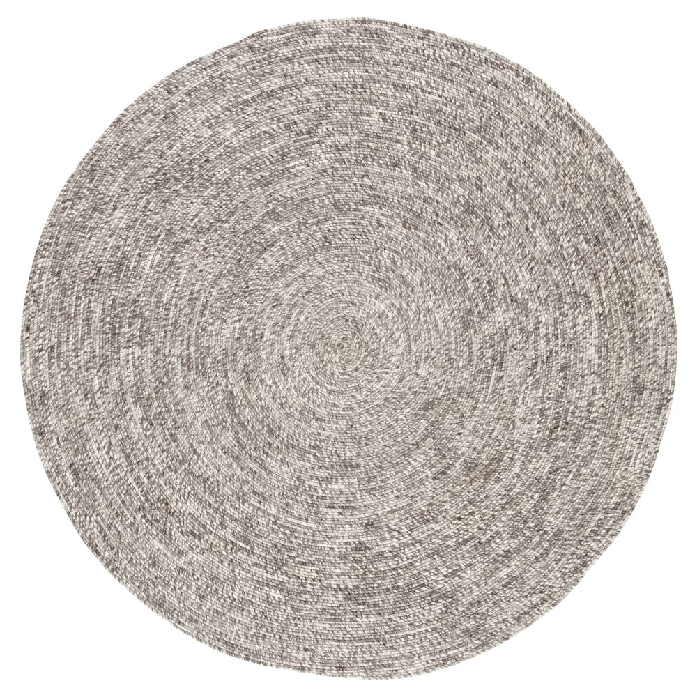 Mindra Natural Solid Gray/ White Round Area Rug