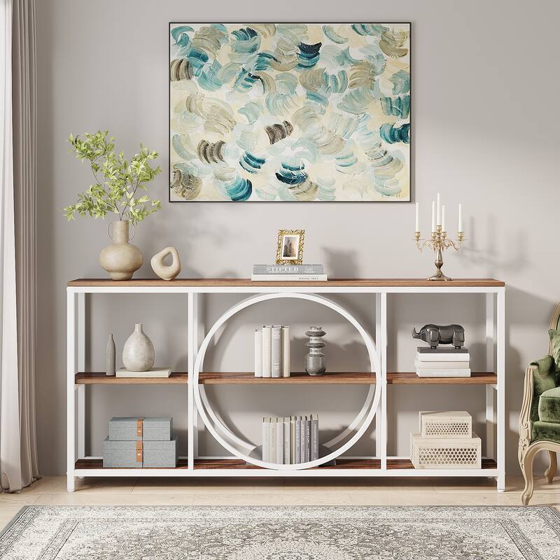 Extra Long Console Table, 70.9 inch Narrow Sofa Tables with 3 Tier Wood Storage Shelves, Rustic Brown Black - 11.75" * 70.9"