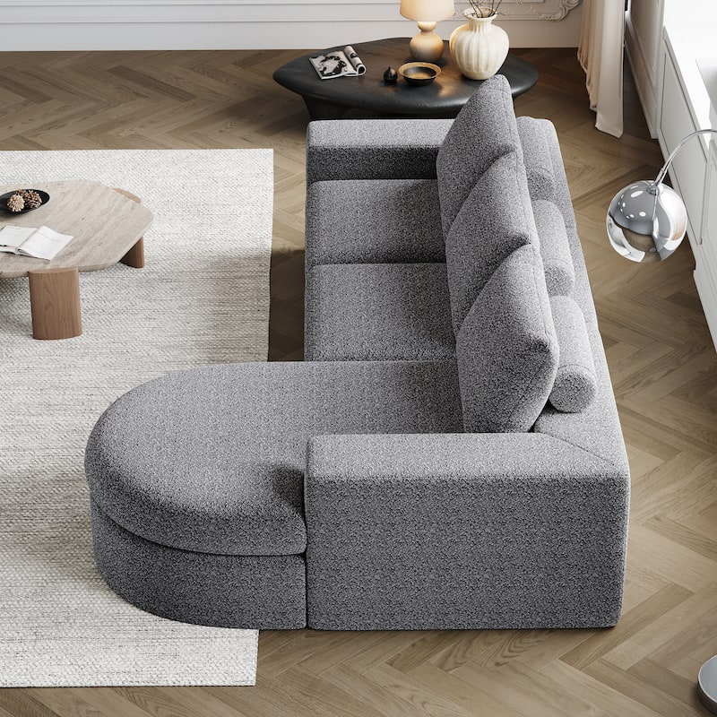 Chenille Cloud Deep Seat Couch L-shape Sectional Sofa w/ Curved Chaise