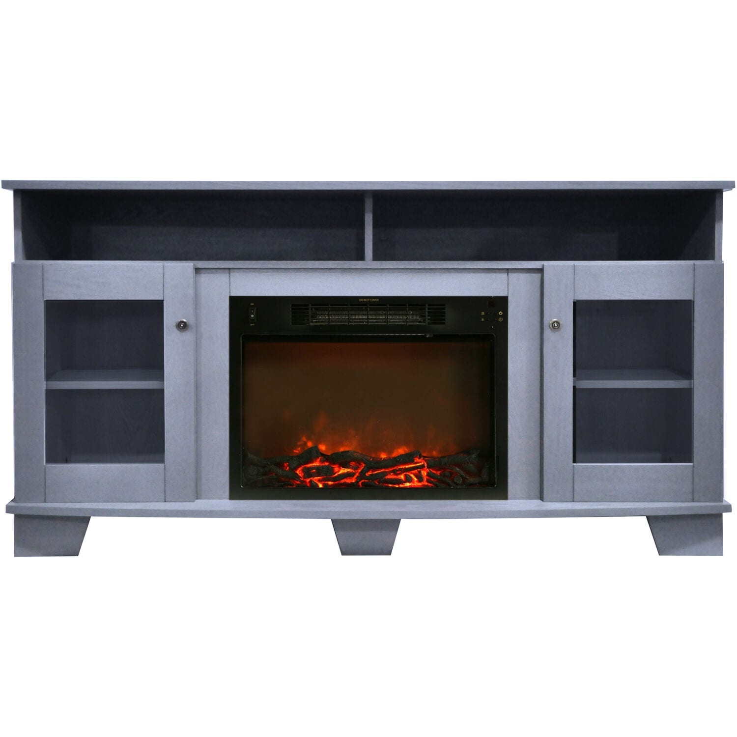 Hanover Glenwood 59 In. Electric Fireplace Heater with Charred Log Display and Entertainment Stand in Slate Blue - 59 Inch