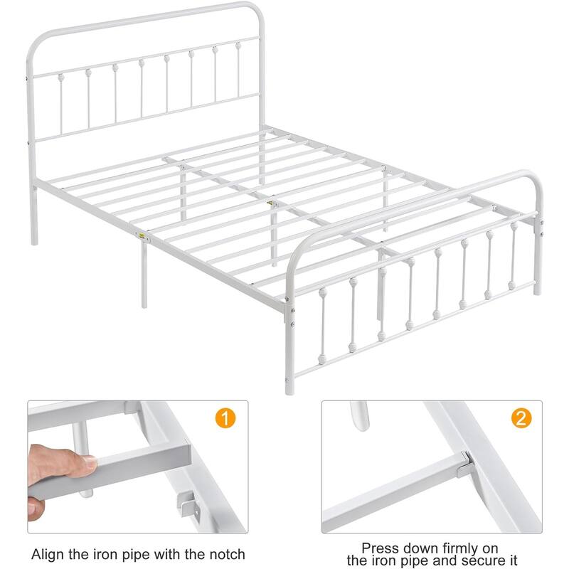 VECELO Metal Bed Frame with Headboard Classic Metal Platform Bed Frame Mattress Foundation with Victorian Style Footboard