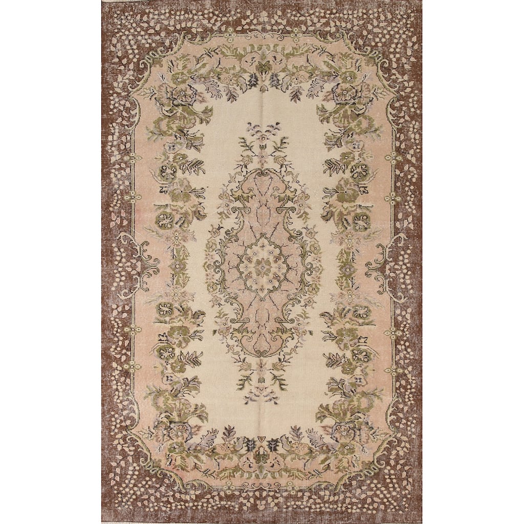 Floral Sparta Turkish Vintage Area Rug Handmade Wool Carpet - 6'2" x 10'0"