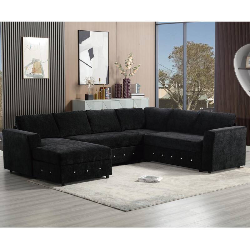 110.75" Chenille U-Shaped Modular Sofa with Storage
