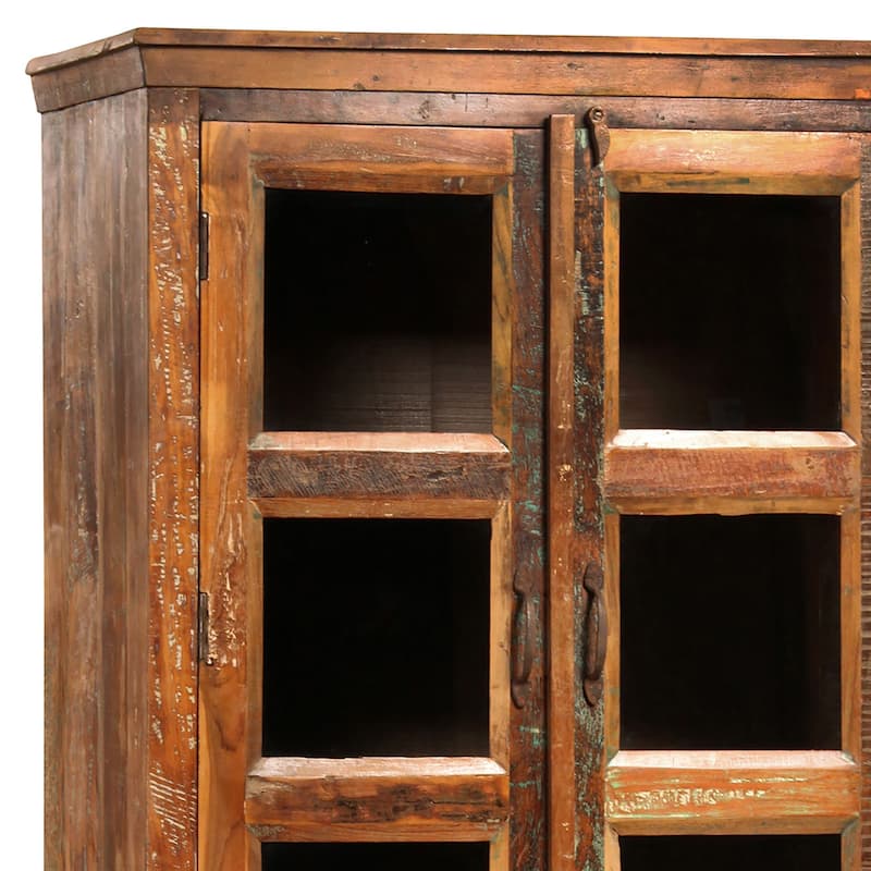 Journee 84-inch Tall Distressed Painted Reclaimed Mango Wood and Glass Storage Cabinet