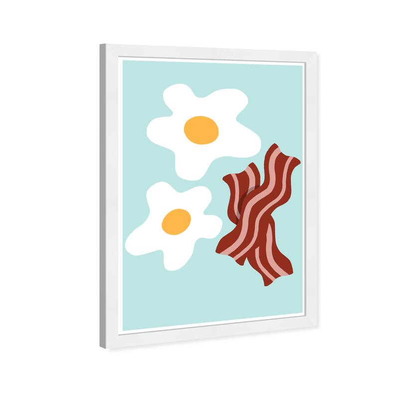 Wynwood Studio 'Eggs and Bacon' Food and Cuisine Wall Art Framed Print Food - Blue, White