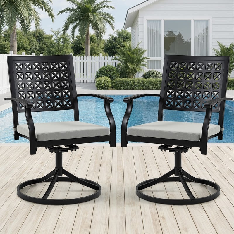 Patio Dining Chairs, Outdoor Metal Chairs with Armrests, Chair Set with Cushions, 2-Piece Set, Suitable for Patios and Gardens