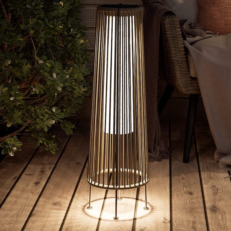 Outdoor Floor Solar Light 2-Pack, All-Weather Wicker Solar Patio Lamp Waterproof Outside Solar Deck Lamp for Porch, Yard, Garden