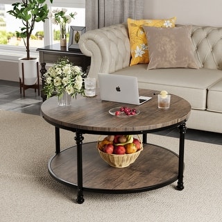 Round Coffee Table, Small 30.5" Woodgrain Brown