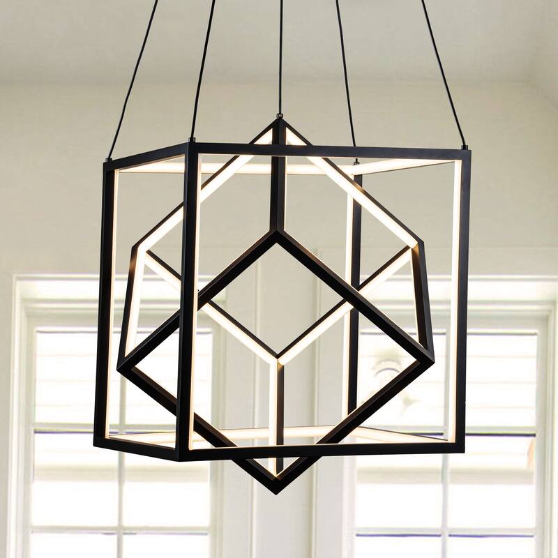C Cattleya Black Modern Geometric Cube Integrated LED Pendant Light - Black