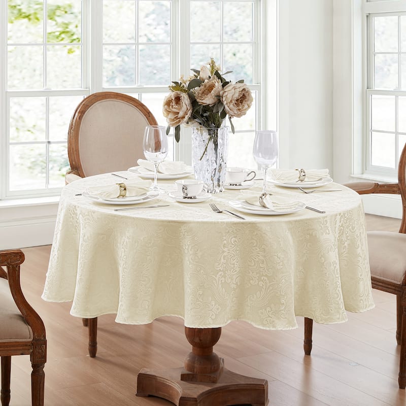 Caiden Elegance Damask Tablecloth - 90" Round - Ivory