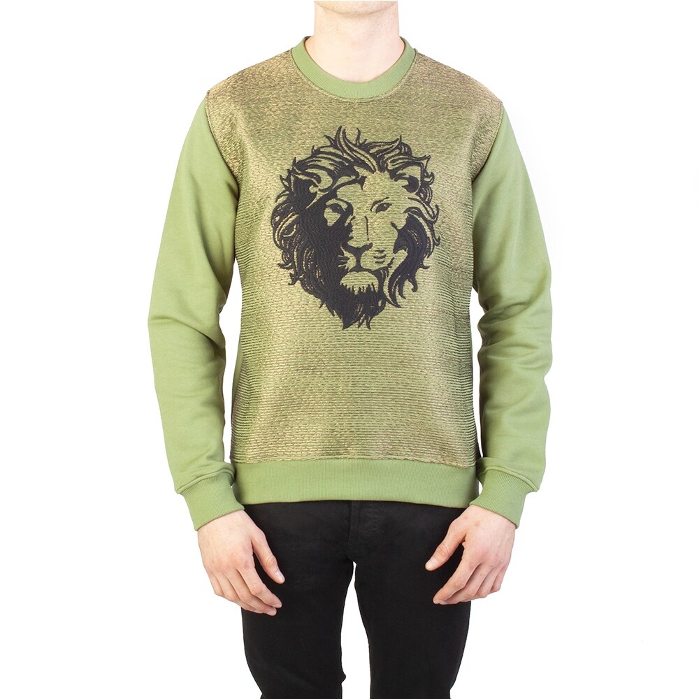 Shop Versace Versus Men S Lion Cotton Crewneck Sweatshirt Olive