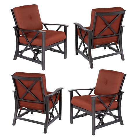 Set of Four Deep Seating Conversation Rocking Chairs with Aluminum Frames and Thick Red Cushions