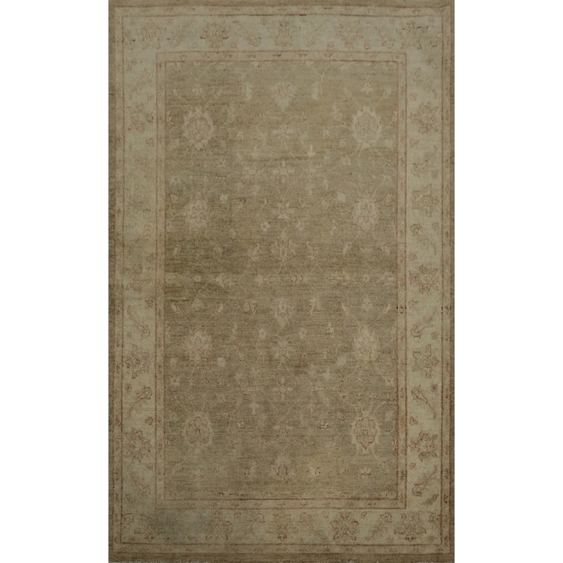 Hand Knotted Oriental 100% Wool Carpet Traditional Floral Green Peshawar Area Rug - 5' 8'' X 4' 2''