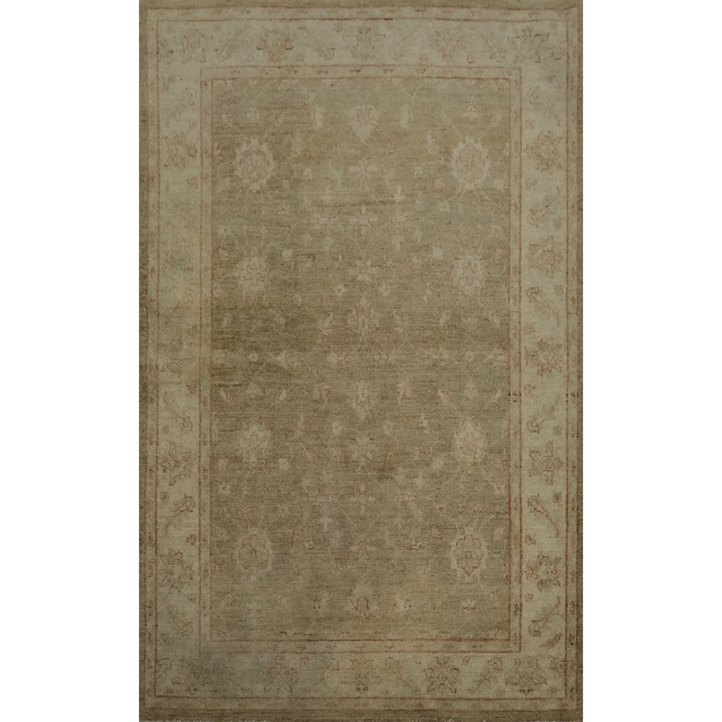 Hand Knotted Oriental 100% Wool Carpet Traditional Floral Green Peshawar Area Rug - 5' 8'' X 4' 2''