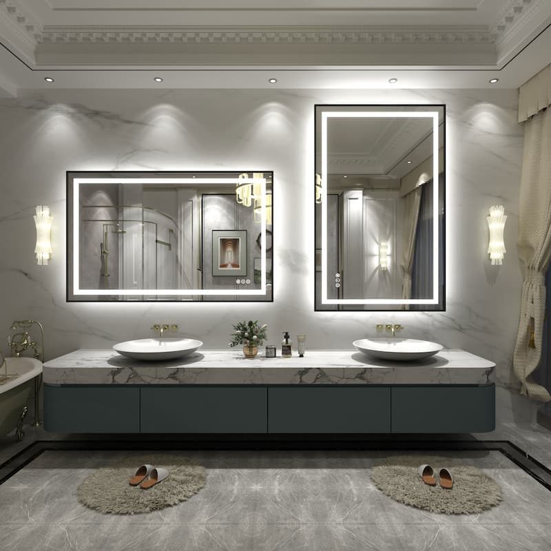 Black Metal Framed LED Front Light and Backlit Anti-Fog Wall Bathroom/ Vanity Mirror